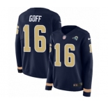 Women Nike Los Angeles Rams #16 Jared Goff Limited Navy Blue Therma Long Sleeve NFL Jersey