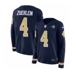 Women Nike Los Angeles Rams #4 Greg Zuerlein Limited Navy Blue Therma Long Sleeve NFL Jersey