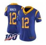 Women's Los Angeles Rams #12 Joe Namath Royal Blue Alternate Vapor Untouchable Limited Player 100th Season Football Jersey