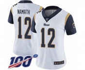 Women's Los Angeles Rams #12 Joe Namath White Vapor Untouchable Limited Player 100th Season Football Jersey