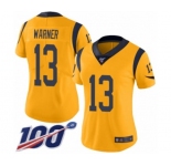 Women's Los Angeles Rams #13 Kurt Warner Limited Gold Rush Vapor Untouchable 100th Season Football Jersey