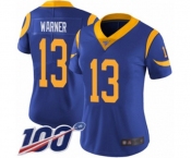 Women's Los Angeles Rams #13 Kurt Warner Royal Blue Alternate Vapor Untouchable Limited Player 100th Season Football Jersey