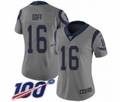 Women's Los Angeles Rams #16 Jared Goff Limited Gray Inverted Legend 100th Season Football Jersey