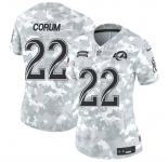 Women's Los Angeles Rams #22 Blake Corum 2024 F.U.S.E Arctic Camo Salute To Service Limited Stitched Football Jersey