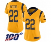 Women's Los Angeles Rams #22 Marcus Peters Limited Gold Rush Vapor Untouchable 100th Season Football Jersey