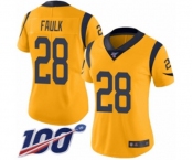 Women's Los Angeles Rams #28 Marshall Faulk Limited Gold Rush Vapor Untouchable 100th Season Football Jersey