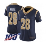 Women's Los Angeles Rams #28 Marshall Faulk Navy Blue Team Color Vapor Untouchable Limited Player 100th Season Football Jersey