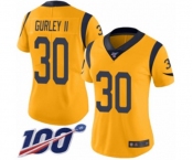 Women's Los Angeles Rams #30 Todd Gurley Limited Gold Rush Vapor Untouchable 100th Season Football Jersey