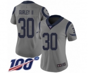 Women's Los Angeles Rams #30 Todd Gurley Limited Gray Inverted Legend 100th Season Football Jersey