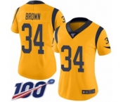 Women's Los Angeles Rams #34 Malcolm Brown Limited Gold Rush Vapor Untouchable 100th Season Football Jersey