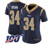 Women's Los Angeles Rams #34 Malcolm Brown Navy Blue Team Color Vapor Untouchable Limited Player 100th Season Football Jersey