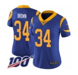 Women's Los Angeles Rams #34 Malcolm Brown Royal Blue Alternate Vapor Untouchable Limited Player 100th Season Football Jersey
