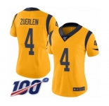 Women's Los Angeles Rams #4 Greg Zuerlein Limited Gold Rush Vapor Untouchable 100th Season Football Jersey