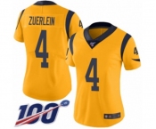 Women's Los Angeles Rams #4 Greg Zuerlein Limited Gold Rush Vapor Untouchable 100th Season Football Jersey