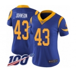 Women's Los Angeles Rams #43 John Johnson Royal Blue Alternate Vapor Untouchable Limited Player 100th Season Football Jersey