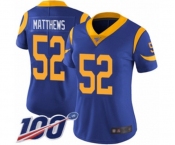 Women's Los Angeles Rams #52 Clay Matthews Royal Blue Alternate Vapor Untouchable Limited Player 100th Season Football Jersey