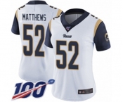 Women's Los Angeles Rams #52 Clay Matthews White Vapor Untouchable Limited Player 100th Season Football Jersey