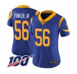 Women's Los Angeles Rams #56 Dante Fowler Jr Royal Blue Alternate Vapor Untouchable Limited Player 100th Season Football Jersey