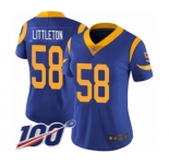 Women's Los Angeles Rams #58 Cory Littleton Royal Blue Alternate Vapor Untouchable Limited Player 100th Season Football Jersey