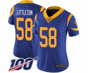 Women's Los Angeles Rams #58 Cory Littleton Royal Blue Alternate Vapor Untouchable Limited Player 100th Season Football Jersey