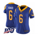 Women's Los Angeles Rams #6 Johnny Hekker Royal Blue Alternate Vapor Untouchable Limited Player 100th Season Football Jersey