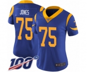 Women's Los Angeles Rams #75 Deacon Jones Royal Blue Alternate Vapor Untouchable Limited Player 100th Season Football Jersey