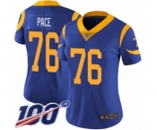 Women's Los Angeles Rams #76 Orlando Pace Royal Blue Alternate Vapor Untouchable Limited Player 100th Season Football Jersey