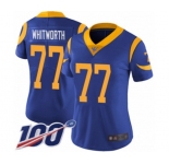 Women's Los Angeles Rams #77 Andrew Whitworth Royal Blue Alternate Vapor Untouchable Limited Player 100th Season Football Jersey