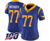 Women's Los Angeles Rams #77 Andrew Whitworth Royal Blue Alternate Vapor Untouchable Limited Player 100th Season Football Jersey