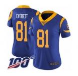 Women's Los Angeles Rams #81 Gerald Everett Royal Blue Alternate Vapor Untouchable Limited Player 100th Season Football Jersey