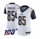 Women's Los Angeles Rams #85 Jack Youngblood White Vapor Untouchable Limited Player 100th Season Football Jersey