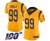 Women's Los Angeles Rams #99 Aaron Donald Limited Gold Rush Vapor Untouchable 100th Season Football Jersey