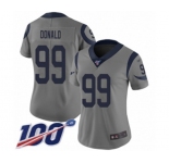 Women's Los Angeles Rams #99 Aaron Donald Limited Gray Inverted Legend 100th Season Football Jersey