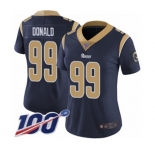 Women's Los Angeles Rams #99 Aaron Donald Navy Blue Team Color Vapor Untouchable Limited Player 100th Season Football Jersey