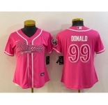 Women's Los Angeles Rams #99 Aaron Donald Pink With Patch Cool Base Stitched Baseball Jersey