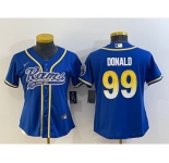 Women's Los Angeles Rams #99 Aaron Donald Royal With Patch Cool Base Stitched Baseball Jersey