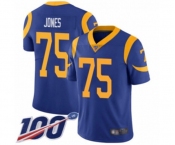 Youth Los Angeles Rams #75 Deacon Jones Royal Blue Alternate Vapor Untouchable Limited Player 100th Season Football Jersey