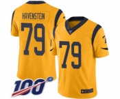 Youth Los Angeles Rams #79 Rob Havenstein Limited Gold Rush Vapor Untouchable 100th Season Football Jersey