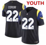 Youth los angeles rams #22 blake corum midnight blue 2025 f.u.s.e. “rivalries” vapor limited stitched football jersey