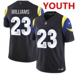 Youth los angeles rams #23 kyren williams midnight blue 2025 f.u.s.e. “rivalries” vapor limited football stitched jersey