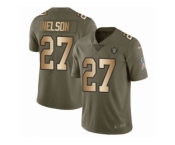 Men Nike Oakland Raiders #27 Reggie Nelson Limited Olive Gold 2017 Salute to Service NFL Jersey