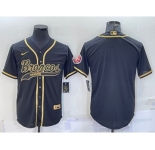 Men's Denver Broncos Blank Black Gold With Patch Cool Base Stitched Baseball Jersey