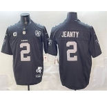 Men's Las Vegas Raiders #2 Ashton Jeanty Black 2025 Draft F.U.S.E. With 4-Star C Patch Nevada Silver Stat Patch And 65th Anniversary Patch Stitched Footbal