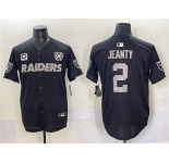 Men's Las Vegas Raiders #2 Ashton Jeanty Black With Nevada Silver Stat Patch And 65th Anniversary Patch 3-Star C Patch Stitched Baseball Jersey