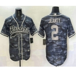 Men's Las Vegas Raiders #2 Ashton Jeanty Grey Camo With Patch Cool Base Stitched Baseball Jersey