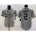 Men's Las Vegas Raiders #2 Ashton Jeanty Grey Cool Base Stitched Baseball Jerseys