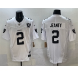 Men's Las Vegas Raiders #2 Ashton Jeanty White 2025 Draft F.U.S.E. With Nevada Silver Stat Patch And 65th Anniversary Patch Stitched Football Jersey