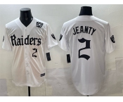 Men's Las Vegas Raiders #2 Ashton Jeanty White 'Gothic Sin City Shadows Edition' With 65th Anniversary Patch Vapor Limited Stitched Baseball Jersey