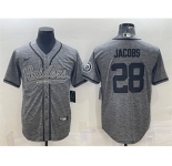 Men's Las Vegas Raiders #28 Josh Jacobs Gray With Patch Cool Base Stitched Baseball Jersey