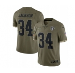 Men's Las Vegas Raiders #34 Bo Jackson 2022 Olive Salute To Service Limited Stitched Jersey